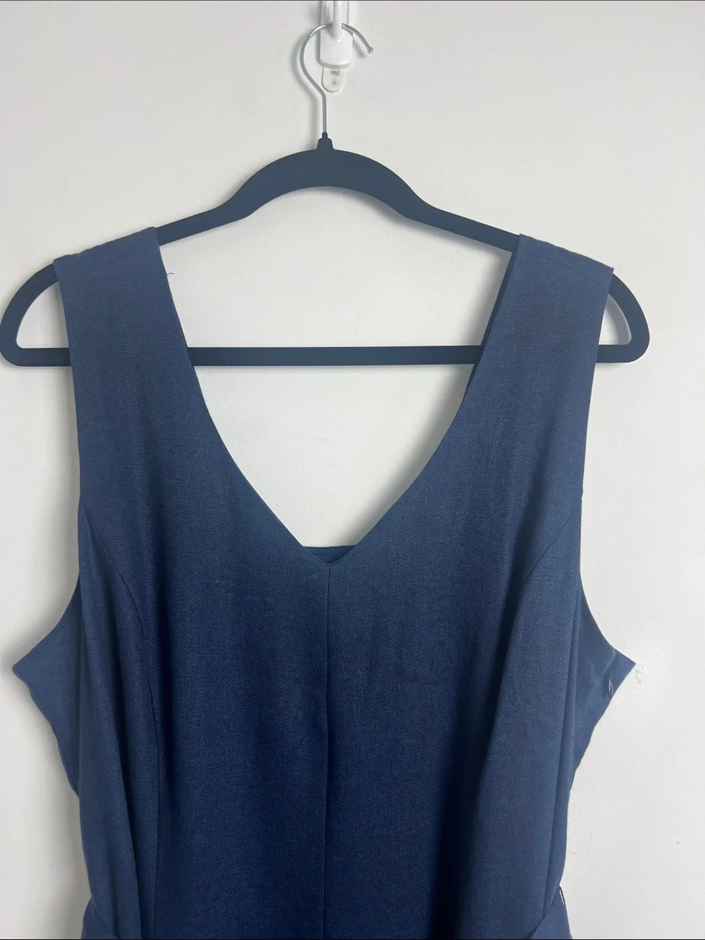 Lands' End Size 16 Navy Blue Linen Blend Sleeveless A-Line Minimalist Dress